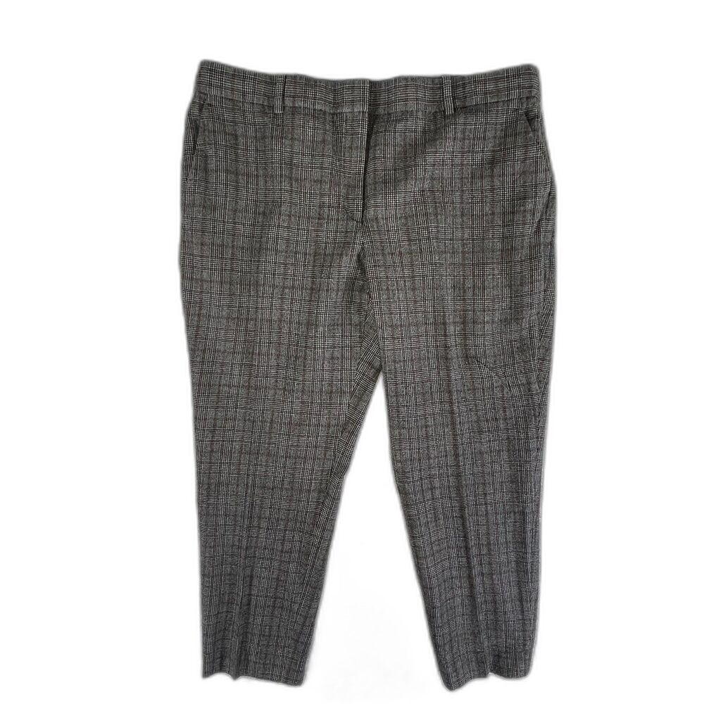 Theory Treeca 2 Maple Traceable Wool Pants 14 Gray Plaid Tapered Crop Trousers - Picture 2 of 14